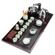 金镶玉功夫茶具整套装带茶盘汝窑茶杯电烧水壶办公室整套高档 禅意汝窑