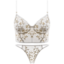 Glambody 重工刺绣美背内衣女小胸聚拢夏季薄款性感惑背心式可外穿文胸套装682258 白色套装 M（适合70C-75AB）