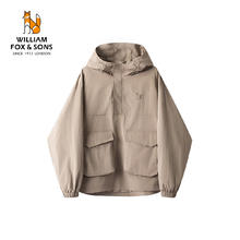 William fox&sons 男士复古肌理褶皱工艺科技布连帽宽松半门襟机能风套头夹克