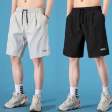 佐尚鸟短裤男夏季百搭运动冰丝裤宽松速干五分裤 黑色+深灰 2件装