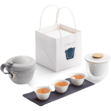 南山先生快客杯陶瓷旅行茶具套装茶杯盖碗便携包功夫茶具户外泡茶壶收纳包 一壶三杯(白色)