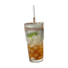 高颜值 竖条纹 玻璃杯 带盖带吸管 竖纹竹节杯 600ml 1只
