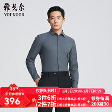 雅戈尔 衬衫男2024秋冬青年男长袖衬衫多组分微起绒衬衫素色衬衫 灰蓝素色