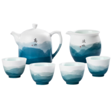 景德镇陶瓷官方家用功夫茶具套装高山流水茶壶茶具整套高端乔迁礼物送人 高山流水-云镜茶壶套组 6头