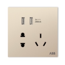 ABB开关插座面板 盈致系列金色  无边框 86型电源 五孔双USB（预售款）