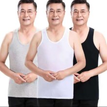 中老年男士纯棉宽松跨栏背心老人夏季大码白汗衫爸爸装老头衫打底 全棉白色 2XL 【135-155斤】