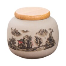 便捷带茶具带盖 粗陶竹盖茶罐-山深水秀