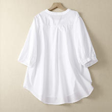子牧棉麻 女文艺白色衬衫 七分袖宽松休闲衬衣 9030 白色 2XL