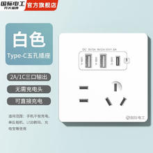 国际电工 fdd 插座面板 五孔2.1A双USB+type-c白色