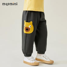 MQDMINI 童装儿童裤子男童秋季卫裤男孩百搭长裤宝宝衣服中小童休闲裤 小熊口袋碳灰 130