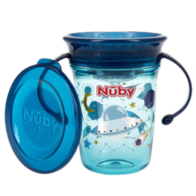 努比（Nuby）宝宝喝水杯带手柄360度吮吸魔术学饮杯啜饮杯嘬口敞口杯带防尘盖 蓝色带刻度 240ml