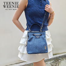TEENIE WEENIE 水桶包女生斜挎单肩包包TW小熊手提包包通勤包女 2025年女包 牛仔蓝/0354SS03BU02