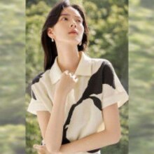 【凯伊莱文联名】夏肌理感撞色莱赛尔女POLO领上衣