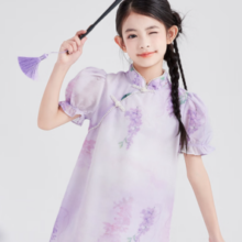 DEESHA 笛莎女童紫藤花印花旗袍裙 梦幻紫
