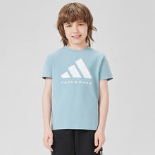 限移动端、京东百亿补贴：adidas 阿迪达斯 2025短袖儿童T恤夏季户外运动休闲百搭短袖 水绿+白 116