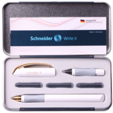施耐德（Schneider）钢笔成人学生用练字套装双笔头钢笔 走珠笔德国进口两用签字笔金色年华白色167802