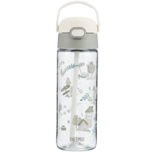 膳魔师（THERMOS）水杯儿童夏季吸管杯塑料学生开学必备水杯大容量600ml灰白