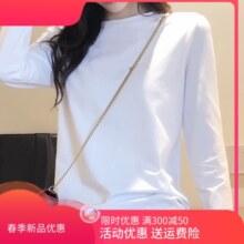 2025春季白色t恤女长袖纯色圆领大码纯棉修身显瘦加厚加绒打底衫