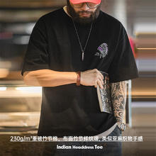 马登 工装 美式复古印第安植鞣印花t恤纯棉短袖Tee 黑色