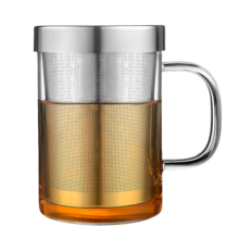 茶适 玻璃茶杯450ml 茶水分离耐高温茶杯 带把过滤网马克杯C6409