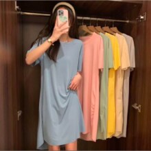 冰丝睡裙女春夏纯色睡衣 均码（适合80-140斤）