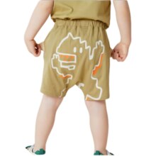 迷你巴拉男女童纯棉针织短裤夏宝宝萌趣恐龙屁屁裤儿童休闲裤 黄绿41127 73