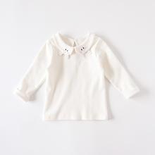 小女童宝宝春装长袖T恤春秋季白色上衣服娃娃领婴儿打底衫0一3岁1