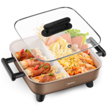 美的（Midea）电火锅 鸳鸯锅 火锅专用锅 电煮锅煎烤涮肉一体锅 多功能锅6L火锅锅 DY3030Easy102