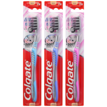 高露洁（Colgate）超洁纤柔备长炭软毛成人牙刷 3支 超细软毛 深层洁齿