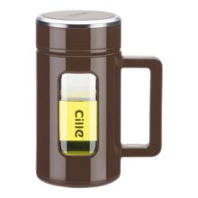 希乐（cille）耐热防烫玻璃杯男女士家用办公杯子带茶隔塑玻水杯450ml咖啡色29.9元