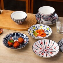釉下彩陶瓷盘子/碗4个12.9元