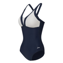 速比涛（Speedo）泳衣女绮遇系列深海设计抗氯修身海岛度假温泉性感显瘦连体泳衣 海蓝/白色 S (高155-160cm,重44-50kg)