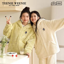 TEENIE WEENIE 小熊翻领睡衣女款秋冬季加绒加厚保暖家居服套装 燕麦米 均码