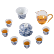金镶玉 功夫茶具整套装德化羊脂玉白瓷青花瓷盖碗茶杯家用办公室 初夏