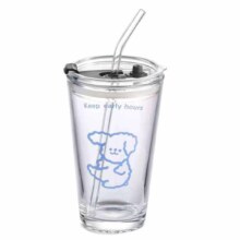 可爱小狗印字双饮口玻璃杯 一套 480ml 1只