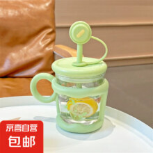 20点：京喜 新款高颜值泡茶杯 夏季带吸管杯子  绿色 500ml