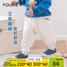 幼歌 婴幼儿春季舒适活力追风裤宝宝萌趣可爱宽松纯色休闲裤 米白（66-90两用裆） 66cm