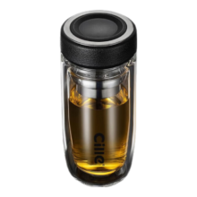 希乐双层玻璃杯隔热加厚水杯男滤网泡茶杯茶水分离商务办公杯260ml黑