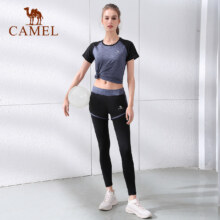 Camel 骆驼 女式短袖/长袖健身瑜伽服假两件运动套装 多色