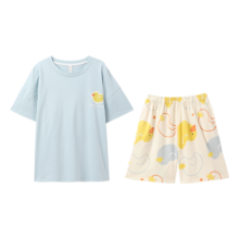 芬腾 夏季纯棉鸭子图案短袖可外穿女士家居服睡衣套装女