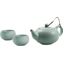 东道汝窑 福缘一壶两杯 陶瓷功夫茶具套装开片可养汝瓷整套茶具礼盒装 2025年乙巳款 3件套