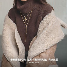 马登 皮毛拼接轰炸机夹克女冬季撞色加厚三层锁温保暖机车翻领棉衣外套 杏灰色 M