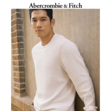 ABERCROMBIE & FITCH男装24春秋款美式复古廓形圆领微华夫格纹长袖T恤KI124-4341 象牙白 M (180/100A)