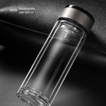 85%概率券：双层隔热玻璃杯耐高温水杯玻璃杯子双层高硼硅玻璃杯旅行装备 钢本色350ml