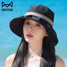 猫人 女士夏天可折叠渔夫帽 黑色