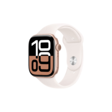 Apple/苹果 Watch Series 10 智能手表GPS款46毫米玫瑰金色铝金属表壳淡桃粉色运动型表带S/M MX293CH/B