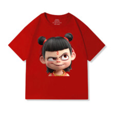哪吒之魔童闹海儿童短袖T恤纯棉衣服男女童2025夏季新款上衣童装 A款红色 130