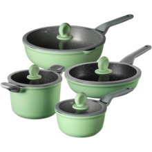 炊大皇（COOKER KING） 不粘锅套装麦饭石色炒锅平底锅具燃气电磁炉专用炒菜锅 炒锅煎锅奶锅汤锅组合 4件套