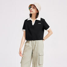 坦博尔 polo衫女夏季翻领上衣珠地布修身短袖POLO衫女TB4230226 黑色