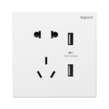 罗格朗（LEGRAND）开关插座面板 仕典/逸景玉兰白 大间距 五孔带双口USB插座